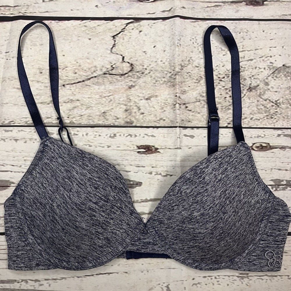 Jessica Simpson 34B Wireless Push Up Bra Navy Gray Heather Wire Free